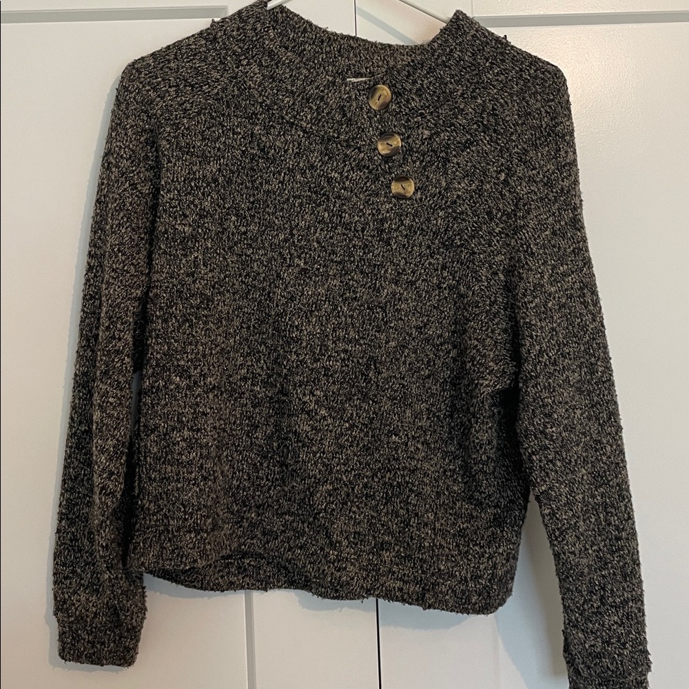 Cozy Black and Gray Sweater with Button Accents